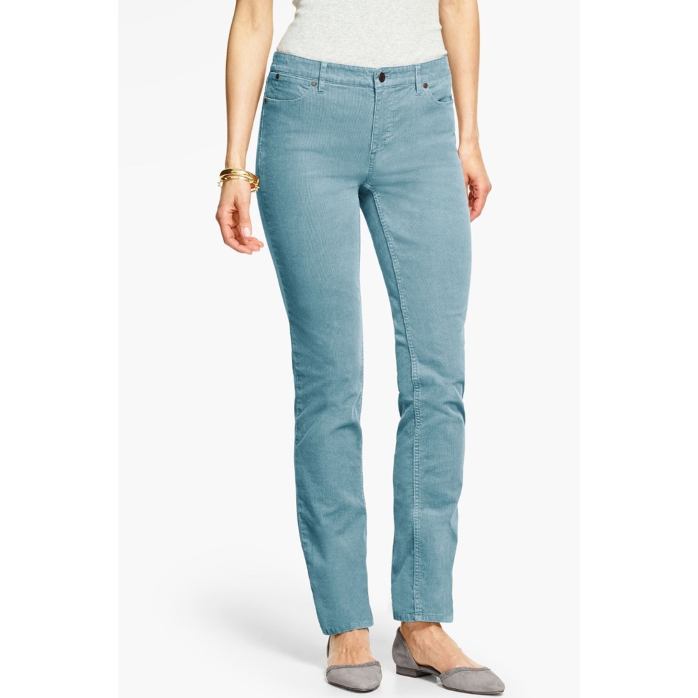 Talbots Corduroy Straight Leg Pant Womens 16 Teal Blue Preppy Classic Stretch 16